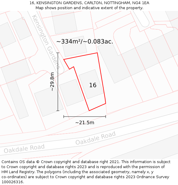 16, KENSINGTON GARDENS, CARLTON, NOTTINGHAM, NG4 1EA: Plot and title map