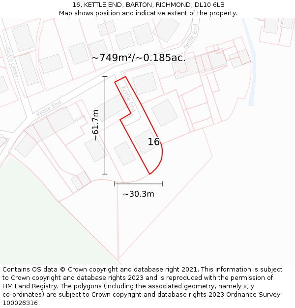 16, KETTLE END, BARTON, RICHMOND, DL10 6LB: Plot and title map