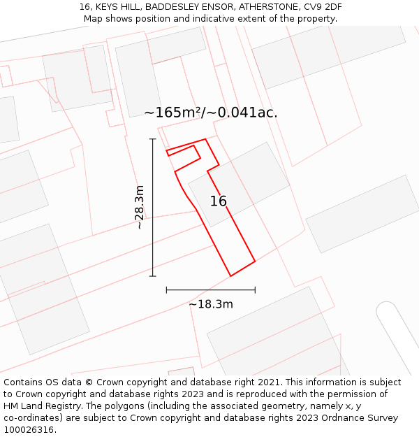 16, KEYS HILL, BADDESLEY ENSOR, ATHERSTONE, CV9 2DF: Plot and title map