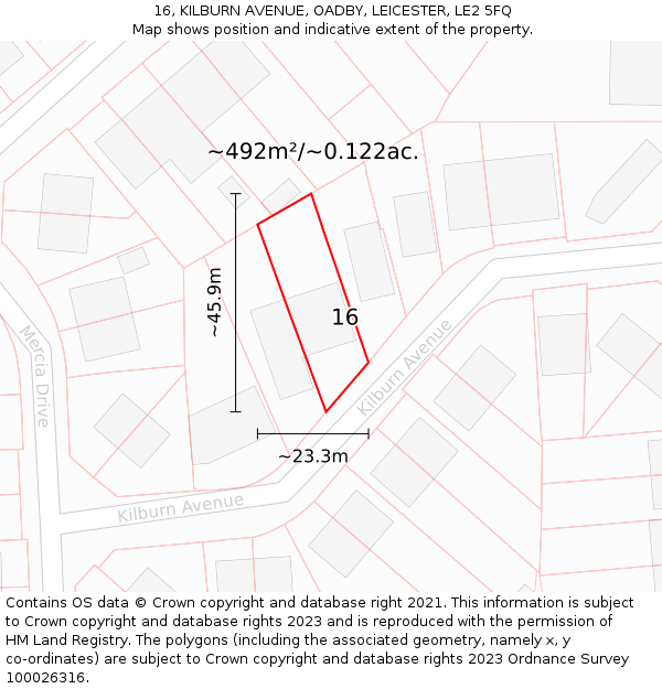 16, KILBURN AVENUE, OADBY, LEICESTER, LE2 5FQ: Plot and title map