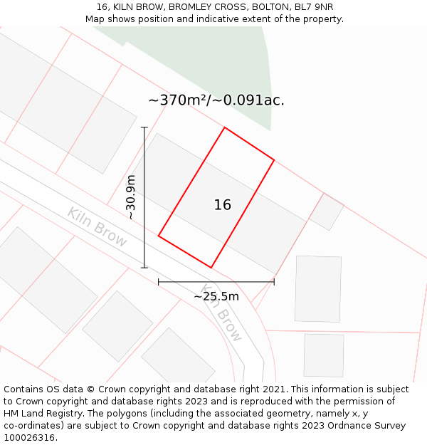 16, KILN BROW, BROMLEY CROSS, BOLTON, BL7 9NR: Plot and title map