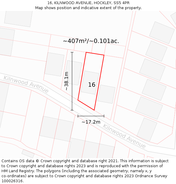 16, KILNWOOD AVENUE, HOCKLEY, SS5 4PR: Plot and title map