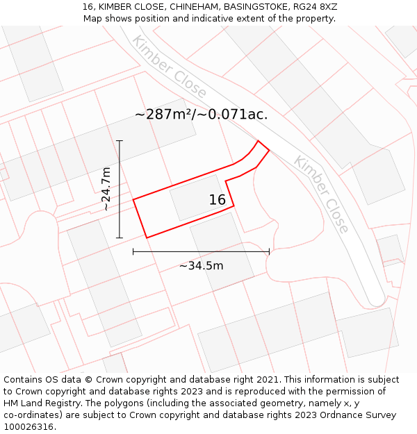 16, KIMBER CLOSE, CHINEHAM, BASINGSTOKE, RG24 8XZ: Plot and title map