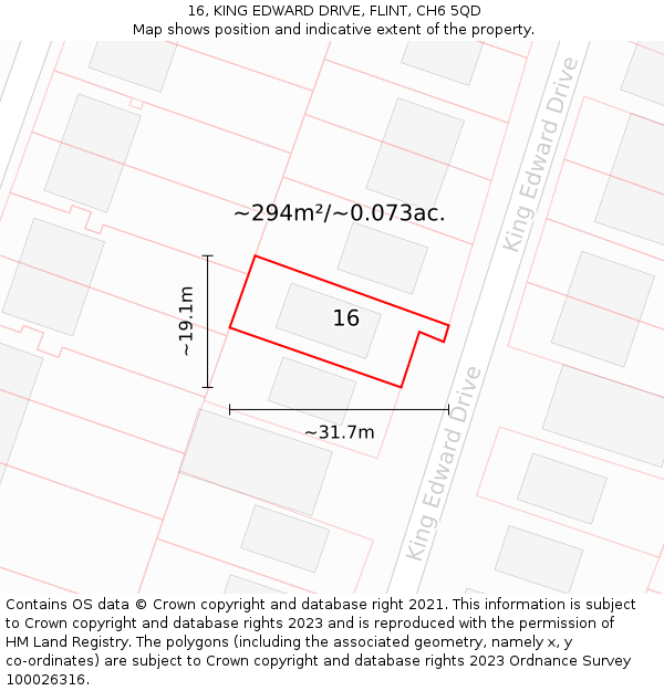 16, KING EDWARD DRIVE, FLINT, CH6 5QD: Plot and title map