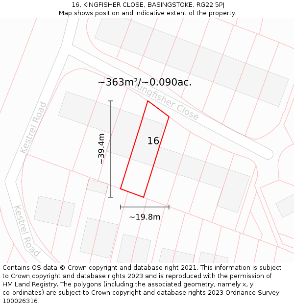 16, KINGFISHER CLOSE, BASINGSTOKE, RG22 5PJ: Plot and title map