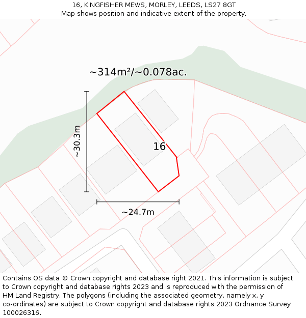 16, KINGFISHER MEWS, MORLEY, LEEDS, LS27 8GT: Plot and title map