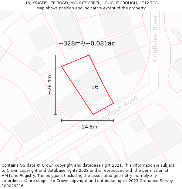 16, KINGFISHER ROAD, MOUNTSORREL, LOUGHBOROUGH, LE12 7FG: Plot and title map