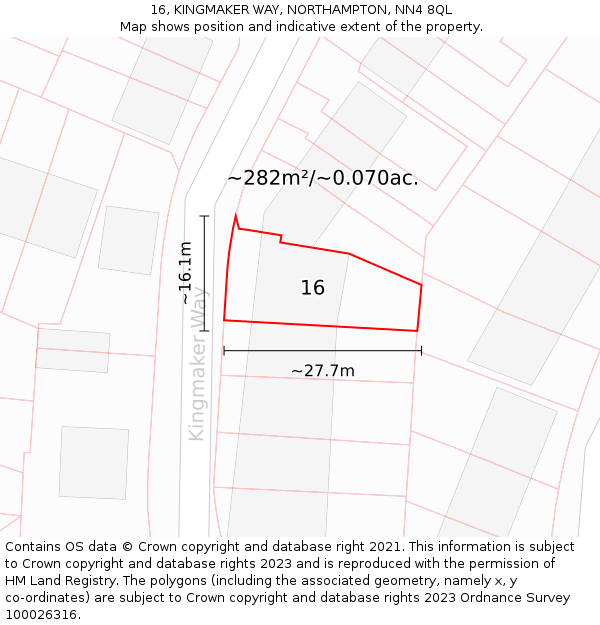 16, KINGMAKER WAY, NORTHAMPTON, NN4 8QL: Plot and title map