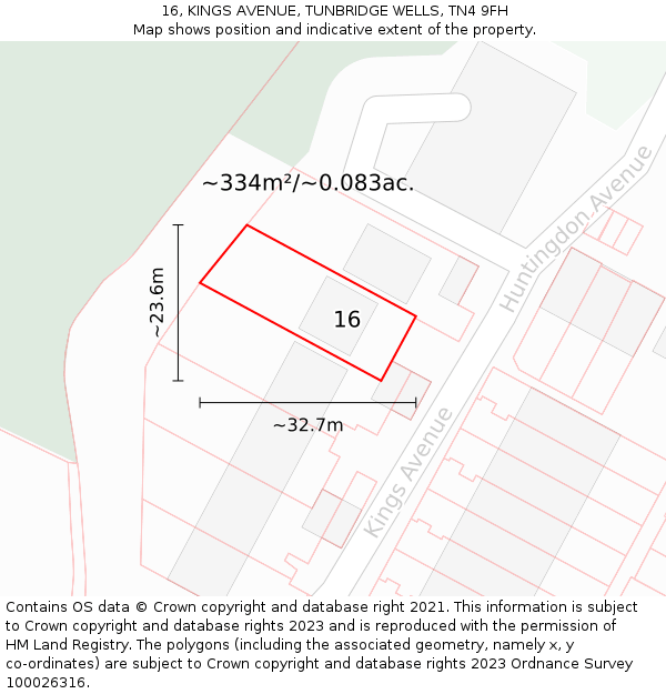 16, KINGS AVENUE, TUNBRIDGE WELLS, TN4 9FH: Plot and title map