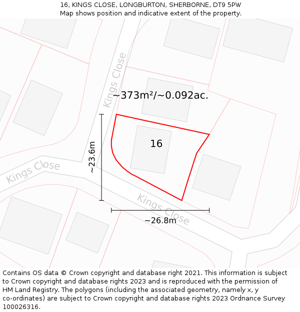 16, KINGS CLOSE, LONGBURTON, SHERBORNE, DT9 5PW: Plot and title map