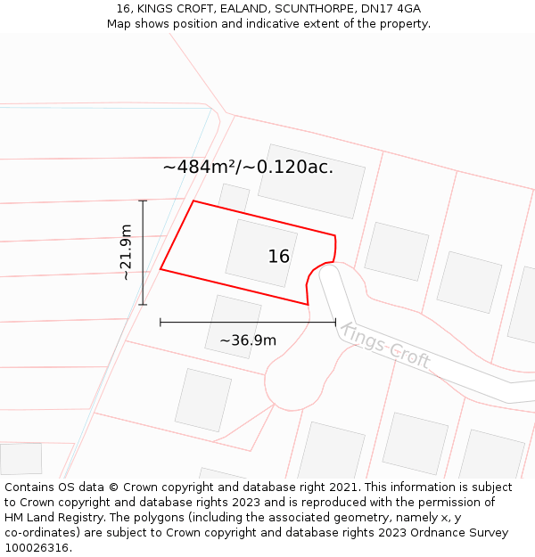 16, KINGS CROFT, EALAND, SCUNTHORPE, DN17 4GA: Plot and title map