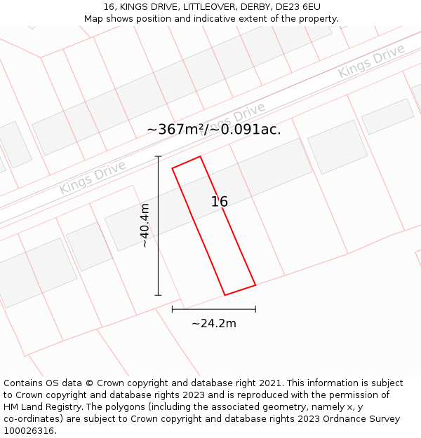 16, KINGS DRIVE, LITTLEOVER, DERBY, DE23 6EU: Plot and title map