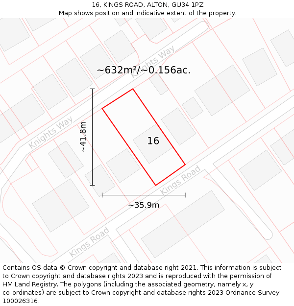 16, KINGS ROAD, ALTON, GU34 1PZ: Plot and title map