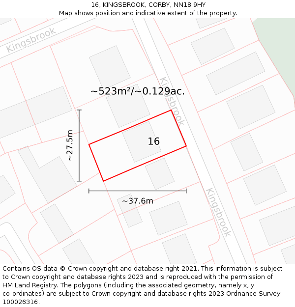 16, KINGSBROOK, CORBY, NN18 9HY: Plot and title map