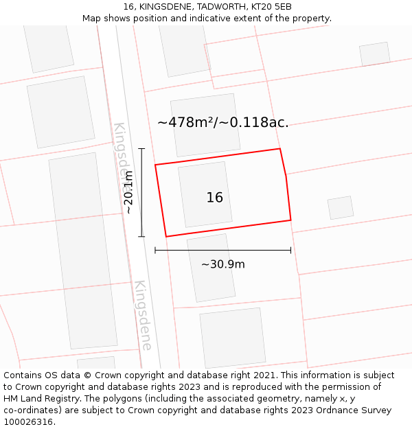 16, KINGSDENE, TADWORTH, KT20 5EB: Plot and title map