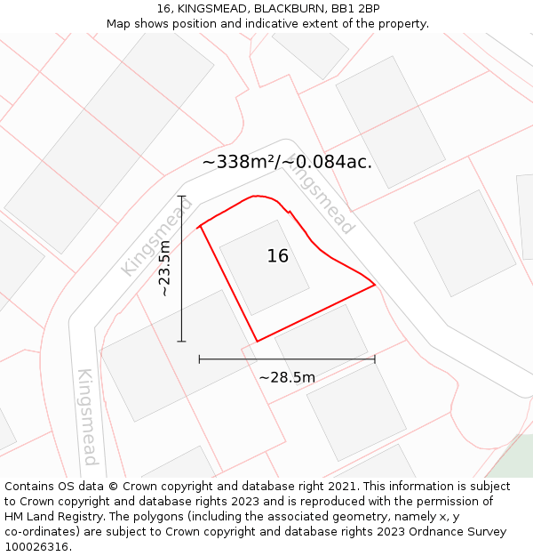 16, KINGSMEAD, BLACKBURN, BB1 2BP: Plot and title map