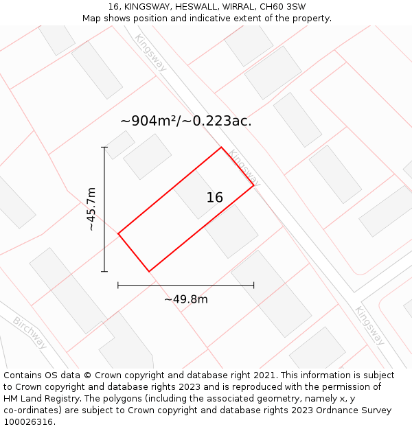 16, KINGSWAY, HESWALL, WIRRAL, CH60 3SW: Plot and title map