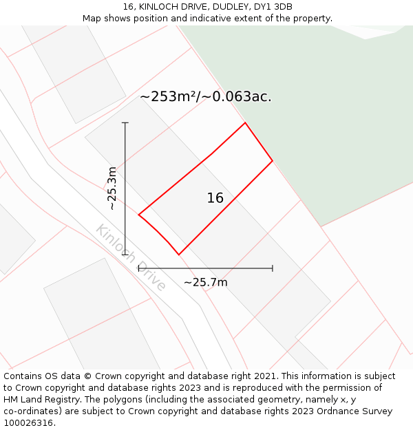 16, KINLOCH DRIVE, DUDLEY, DY1 3DB: Plot and title map