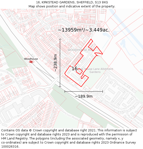 16, KIRKSTEAD GARDENS, SHEFFIELD, S13 9XG: Plot and title map