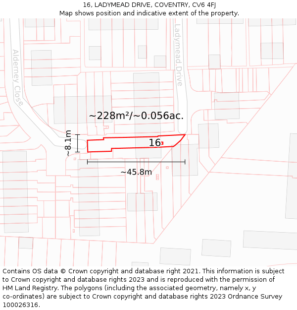 16, LADYMEAD DRIVE, COVENTRY, CV6 4FJ: Plot and title map