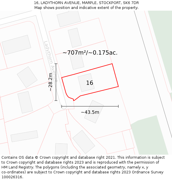 16, LADYTHORN AVENUE, MARPLE, STOCKPORT, SK6 7DR: Plot and title map