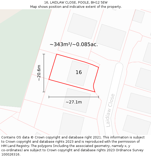 16, LAIDLAW CLOSE, POOLE, BH12 5EW: Plot and title map