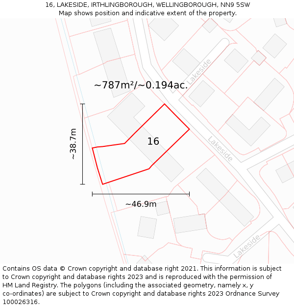 16, LAKESIDE, IRTHLINGBOROUGH, WELLINGBOROUGH, NN9 5SW: Plot and title map