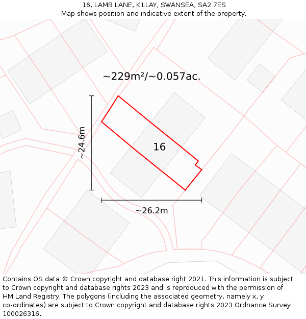 16, LAMB LANE, KILLAY, SWANSEA, SA2 7ES: Plot and title map