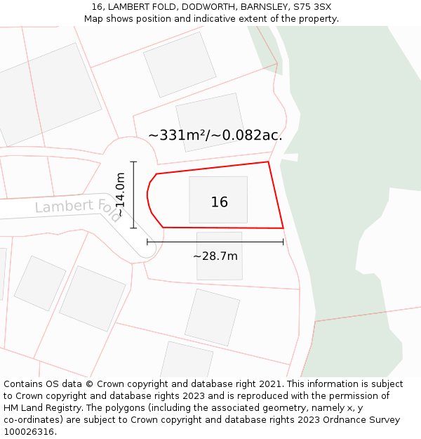 16, LAMBERT FOLD, DODWORTH, BARNSLEY, S75 3SX: Plot and title map