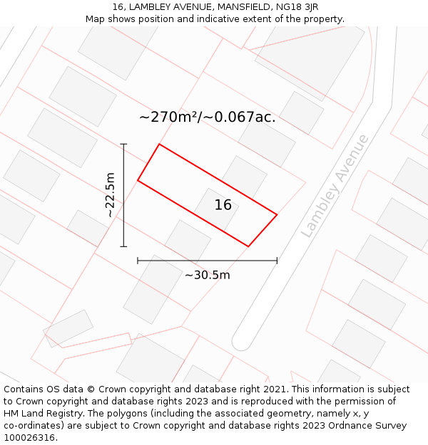 16, LAMBLEY AVENUE, MANSFIELD, NG18 3JR: Plot and title map