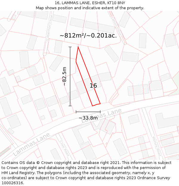16, LAMMAS LANE, ESHER, KT10 8NY: Plot and title map