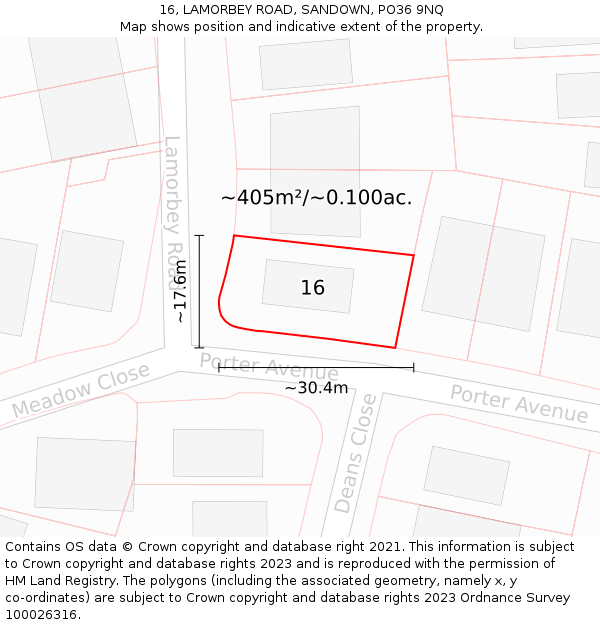 16, LAMORBEY ROAD, SANDOWN, PO36 9NQ: Plot and title map