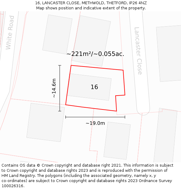 16, LANCASTER CLOSE, METHWOLD, THETFORD, IP26 4NZ: Plot and title map