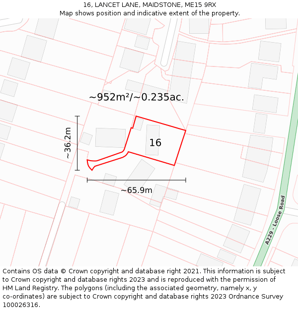 16, LANCET LANE, MAIDSTONE, ME15 9RX: Plot and title map