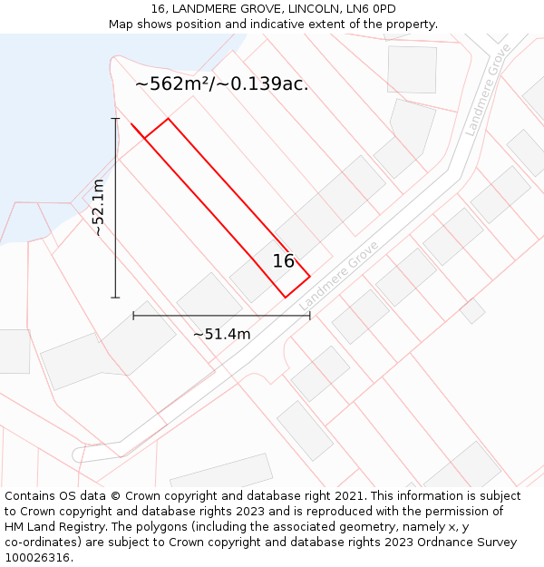 16, LANDMERE GROVE, LINCOLN, LN6 0PD: Plot and title map
