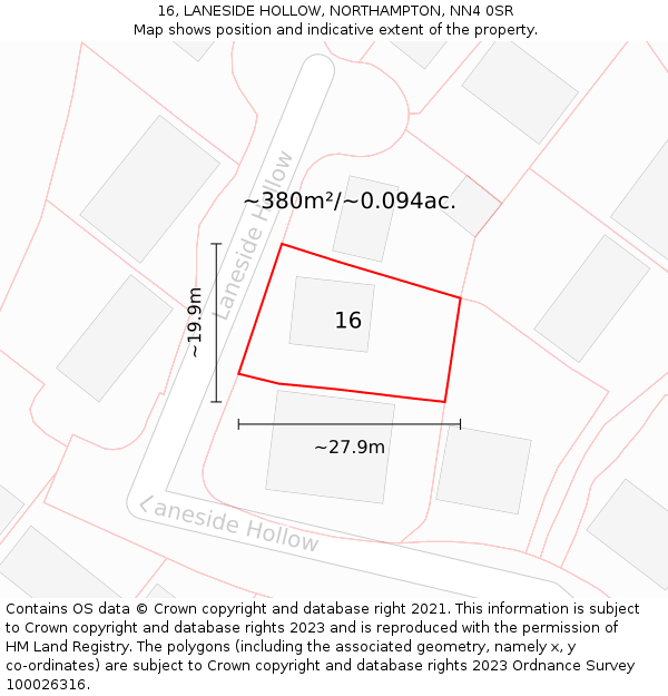 16, LANESIDE HOLLOW, NORTHAMPTON, NN4 0SR: Plot and title map