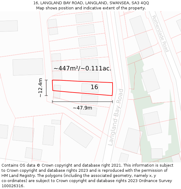 16, LANGLAND BAY ROAD, LANGLAND, SWANSEA, SA3 4QQ: Plot and title map