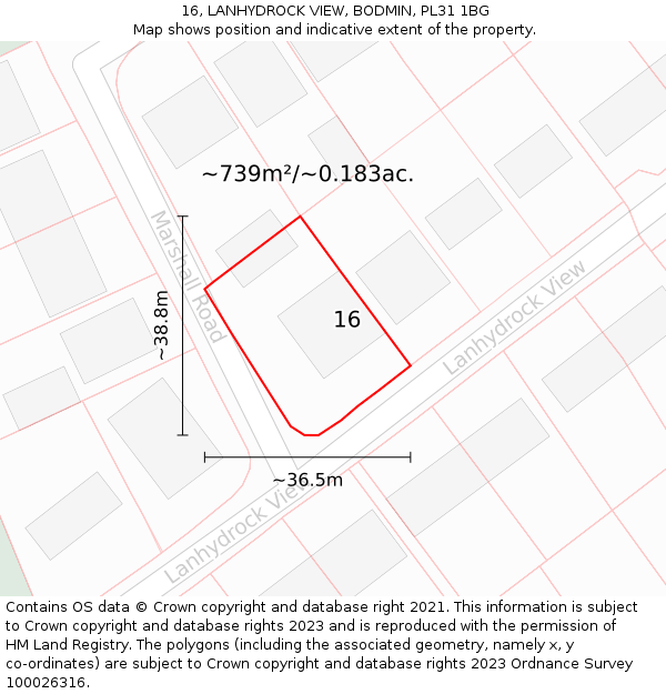 16, LANHYDROCK VIEW, BODMIN, PL31 1BG: Plot and title map