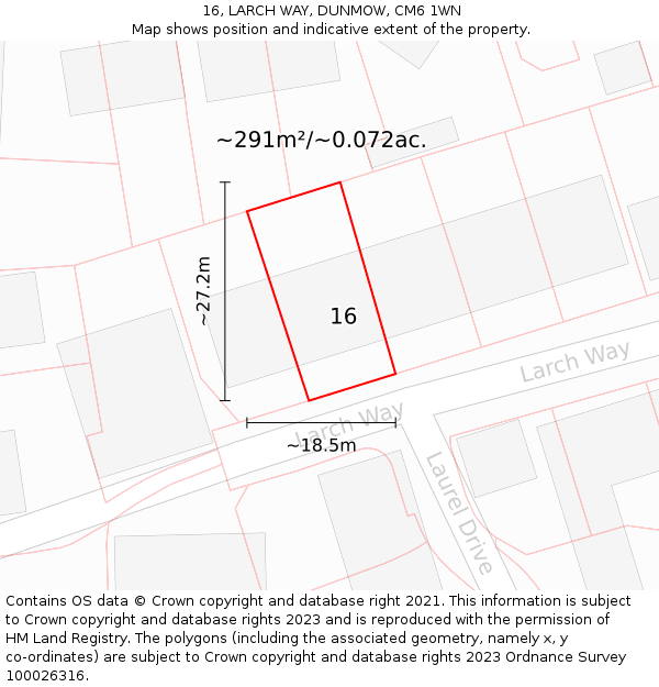 16, LARCH WAY, DUNMOW, CM6 1WN: Plot and title map