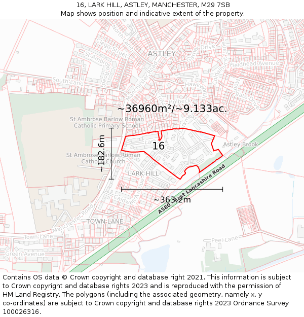 16, LARK HILL, ASTLEY, MANCHESTER, M29 7SB: Plot and title map