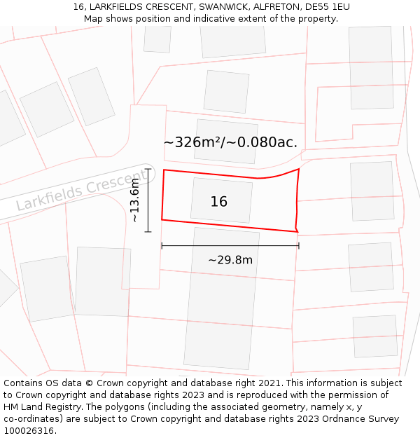 16, LARKFIELDS CRESCENT, SWANWICK, ALFRETON, DE55 1EU: Plot and title map