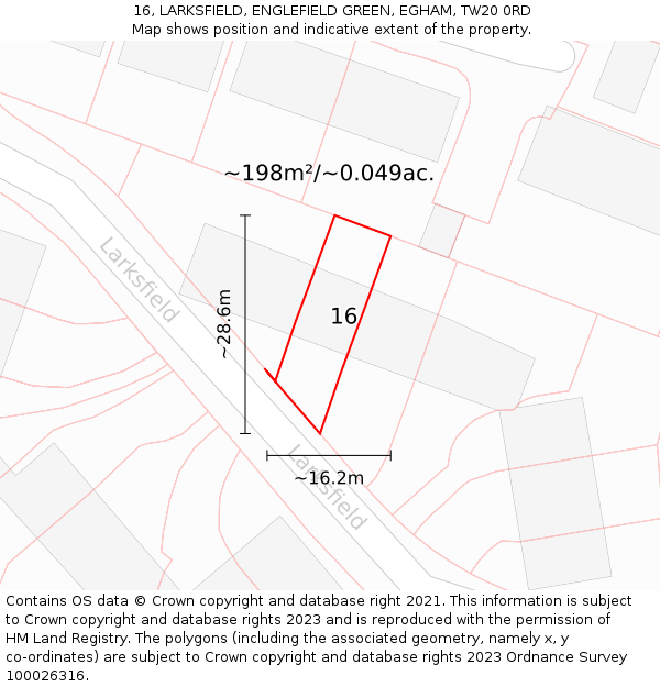 16, LARKSFIELD, ENGLEFIELD GREEN, EGHAM, TW20 0RD: Plot and title map