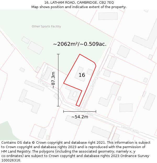 16, LATHAM ROAD, CAMBRIDGE, CB2 7EQ: Plot and title map