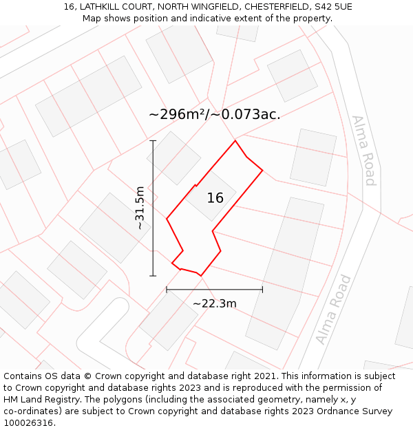 16, LATHKILL COURT, NORTH WINGFIELD, CHESTERFIELD, S42 5UE: Plot and title map