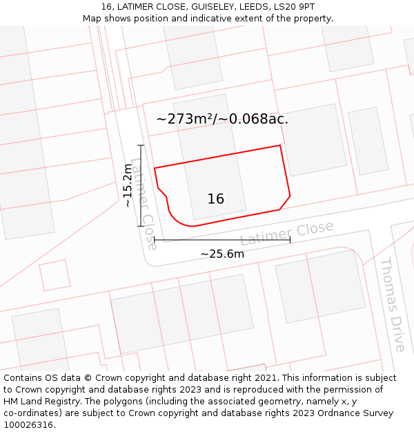 16, LATIMER CLOSE, GUISELEY, LEEDS, LS20 9PT: Plot and title map