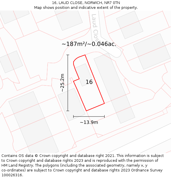 16, LAUD CLOSE, NORWICH, NR7 0TN: Plot and title map