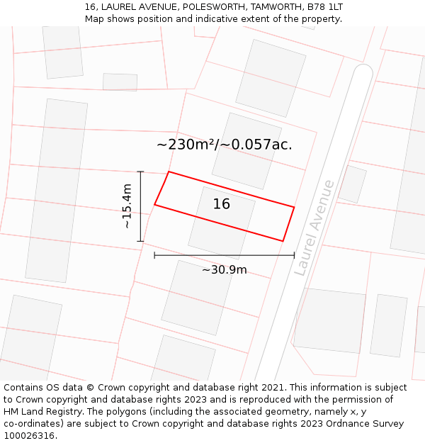 16, LAUREL AVENUE, POLESWORTH, TAMWORTH, B78 1LT: Plot and title map