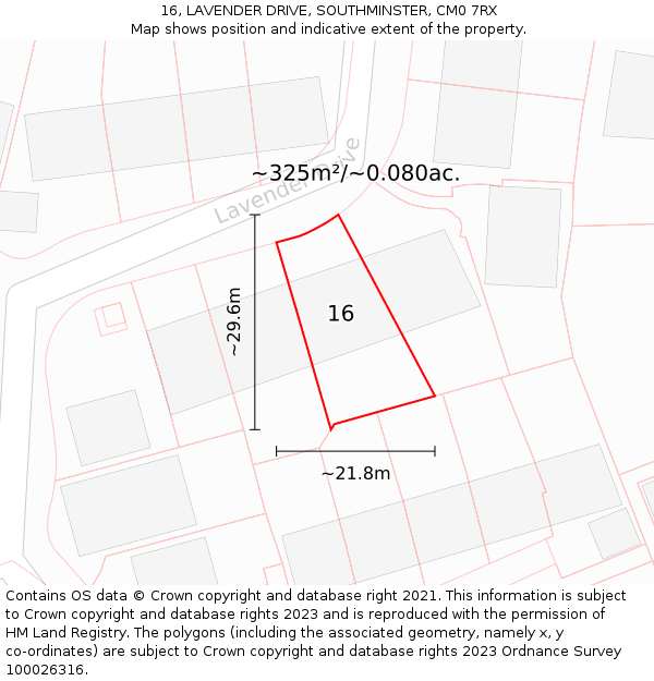 16, LAVENDER DRIVE, SOUTHMINSTER, CM0 7RX: Plot and title map