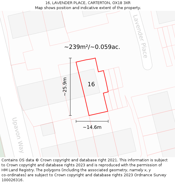 16, LAVENDER PLACE, CARTERTON, OX18 3XR: Plot and title map