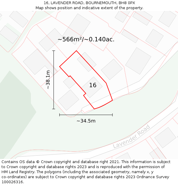 16, LAVENDER ROAD, BOURNEMOUTH, BH8 0PX: Plot and title map